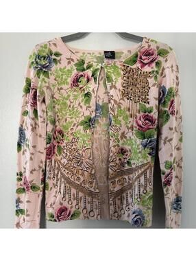 Vintage pink floral long sleeve top with beaded details